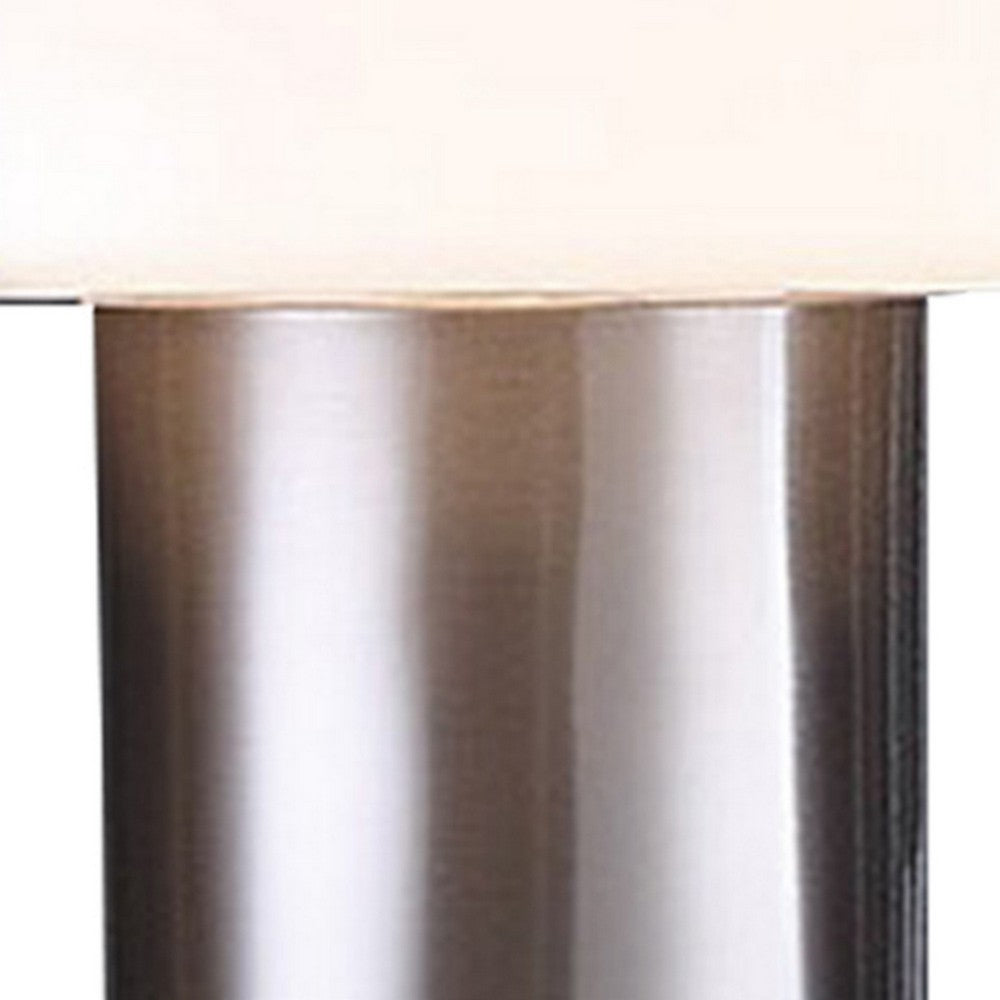 Benjara Lumina 15 Inch Table Lamp, Dome Shaped Shade, Slender Metal Stem, Nickel