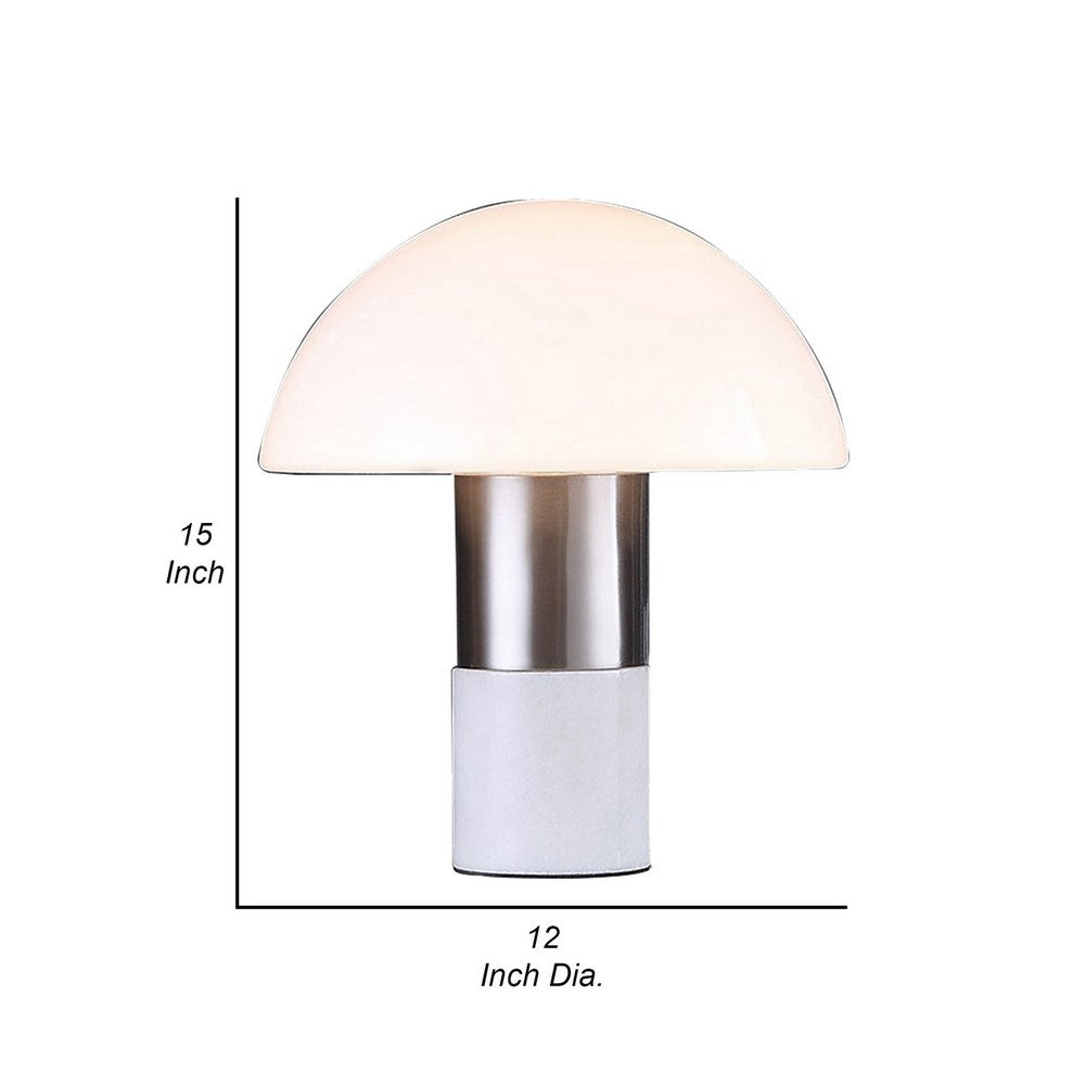 Benjara Lumina 15 Inch Table Lamp, Dome Shaped Shade, Slender Metal Stem, Nickel