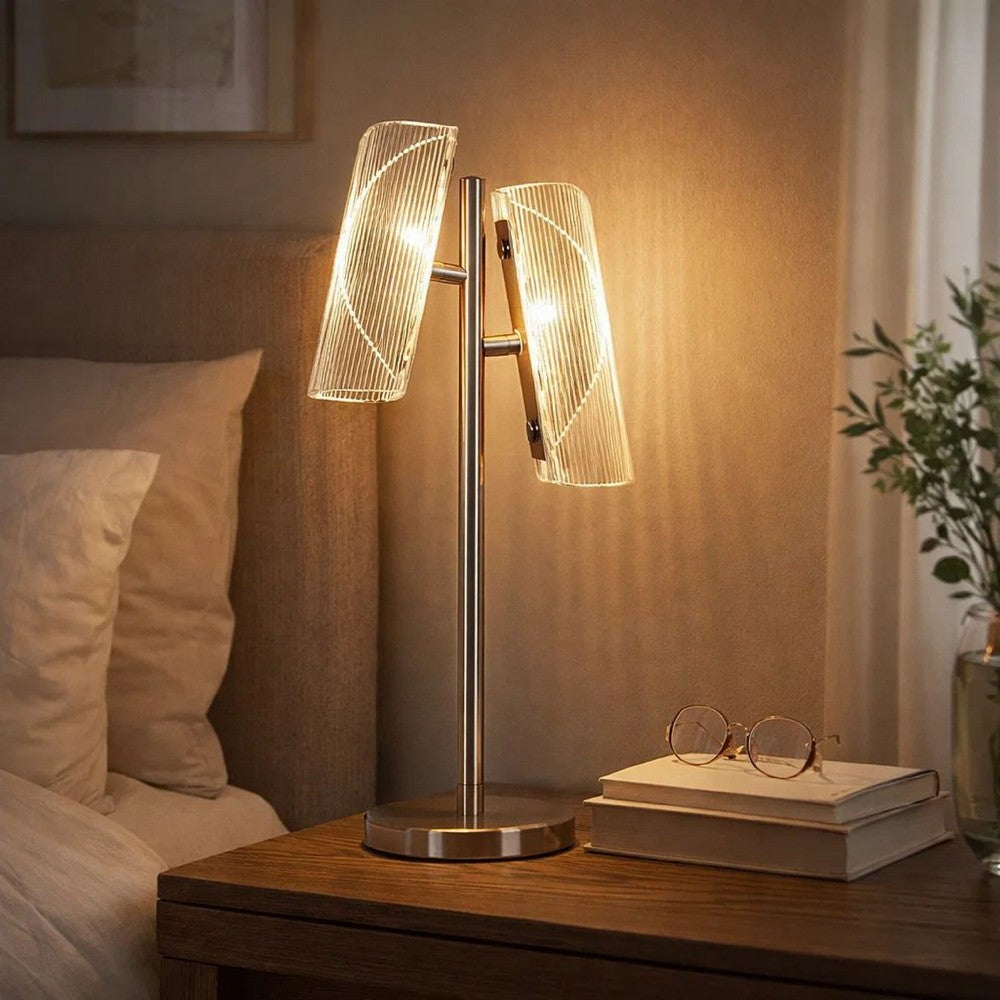 Benjara Spark 23 Inch Table Lamp with Metal Base And 2 Geometric Shades, Gold