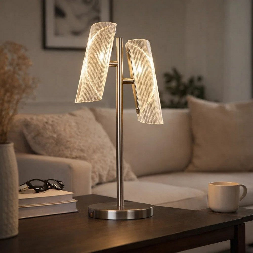 Benjara Spark 23 Inch Table Lamp with Metal Base And 2 Geometric Shades, Gold
