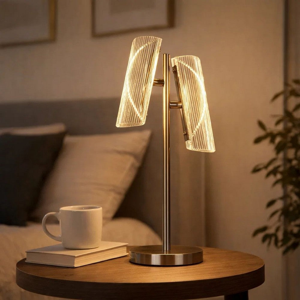 Benjara Spark 23 Inch Table Lamp with Metal Base And 2 Geometric Shades, Gold