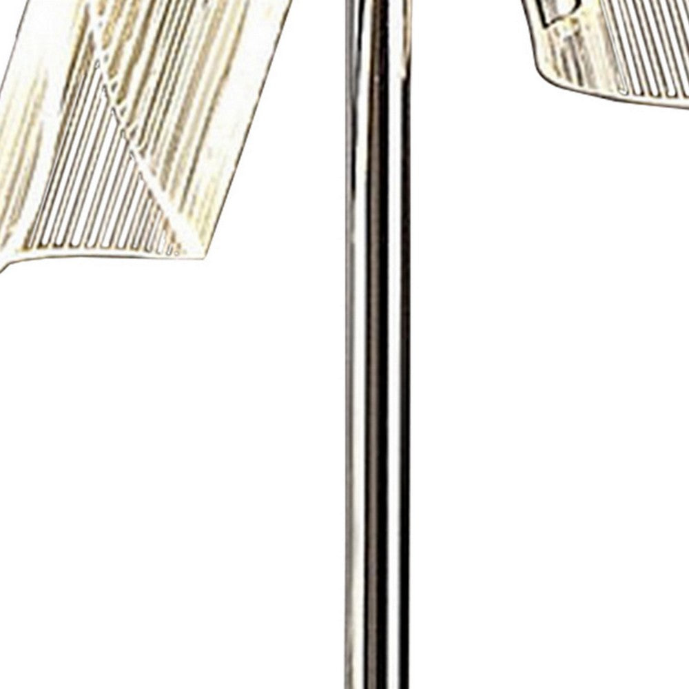 Benjara Spark 23 Inch Table Lamp, 2 Cylindrical Shades, Bright Nickel Silver Finish