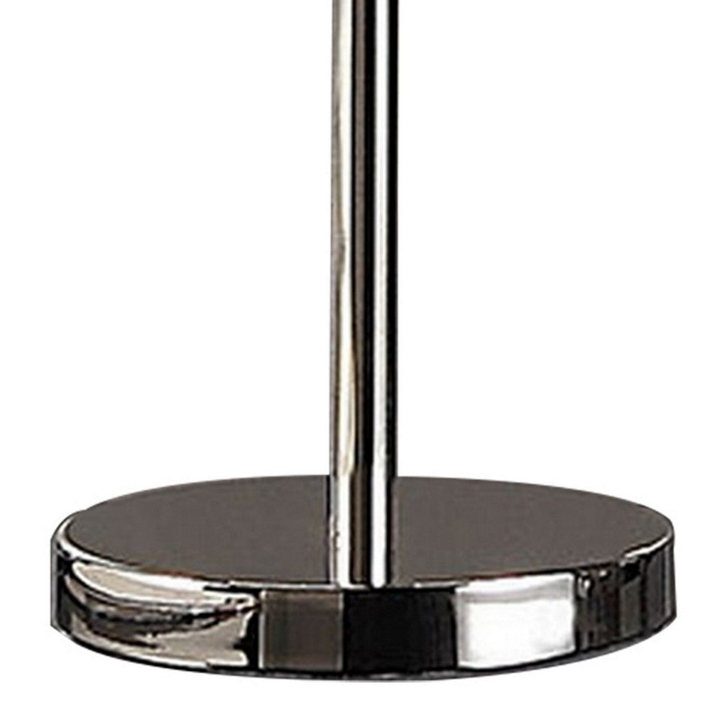 Benjara Spark 23 Inch Table Lamp, 2 Cylindrical Shades, Bright Nickel Silver Finish