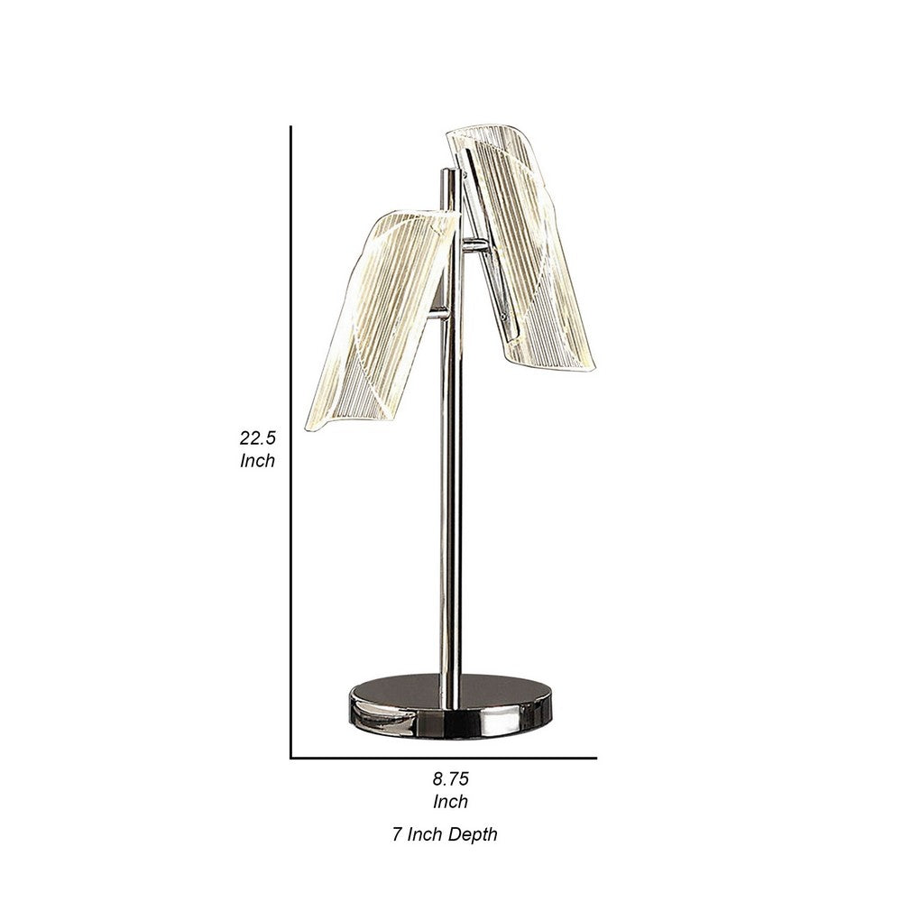 Benjara Spark 23 Inch Table Lamp, 2 Cylindrical Shades, Bright Nickel Silver Finish
