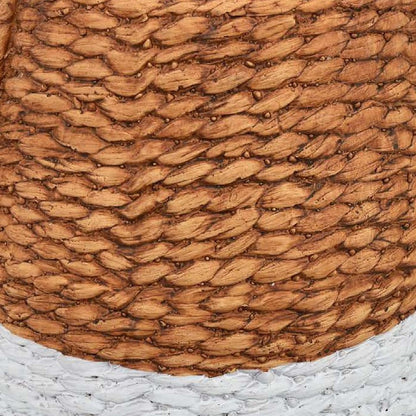 Benjara Reno 15 Inch Planter, Rope Woven Design, White And Brown Finished Resin