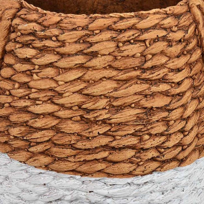 Benjara Reno 12 Inch Planter, Rope Woven Design, White And Brown Finished Resin