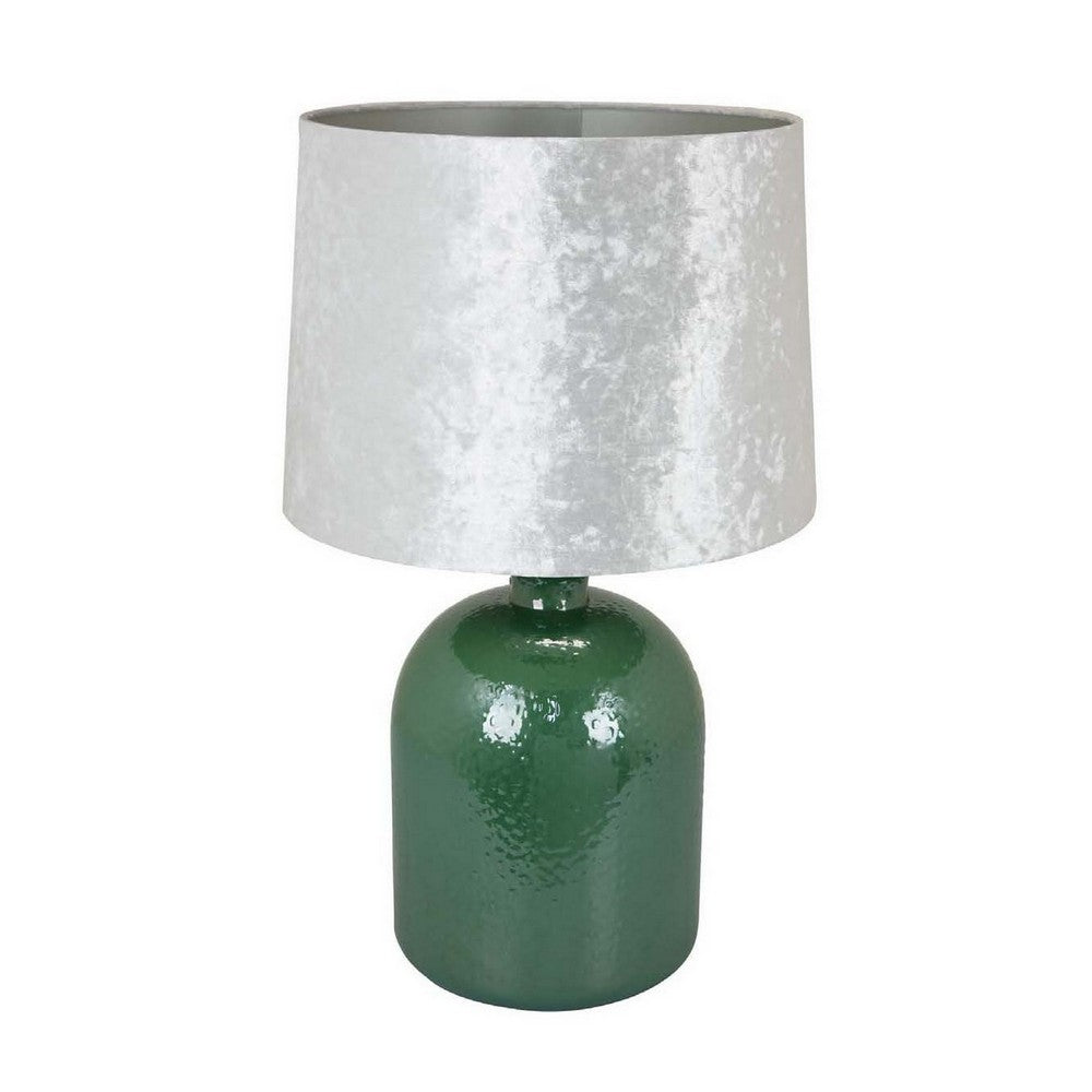 Benjara 27 Inch Table Lamp, Drum Shade, Round Drop Shaped Glass Body, Green Finish