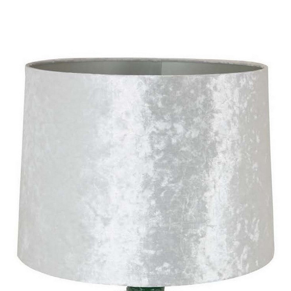 Benjara 27 Inch Table Lamp, Drum Shade, Round Drop Shaped Glass Body, Green Finish