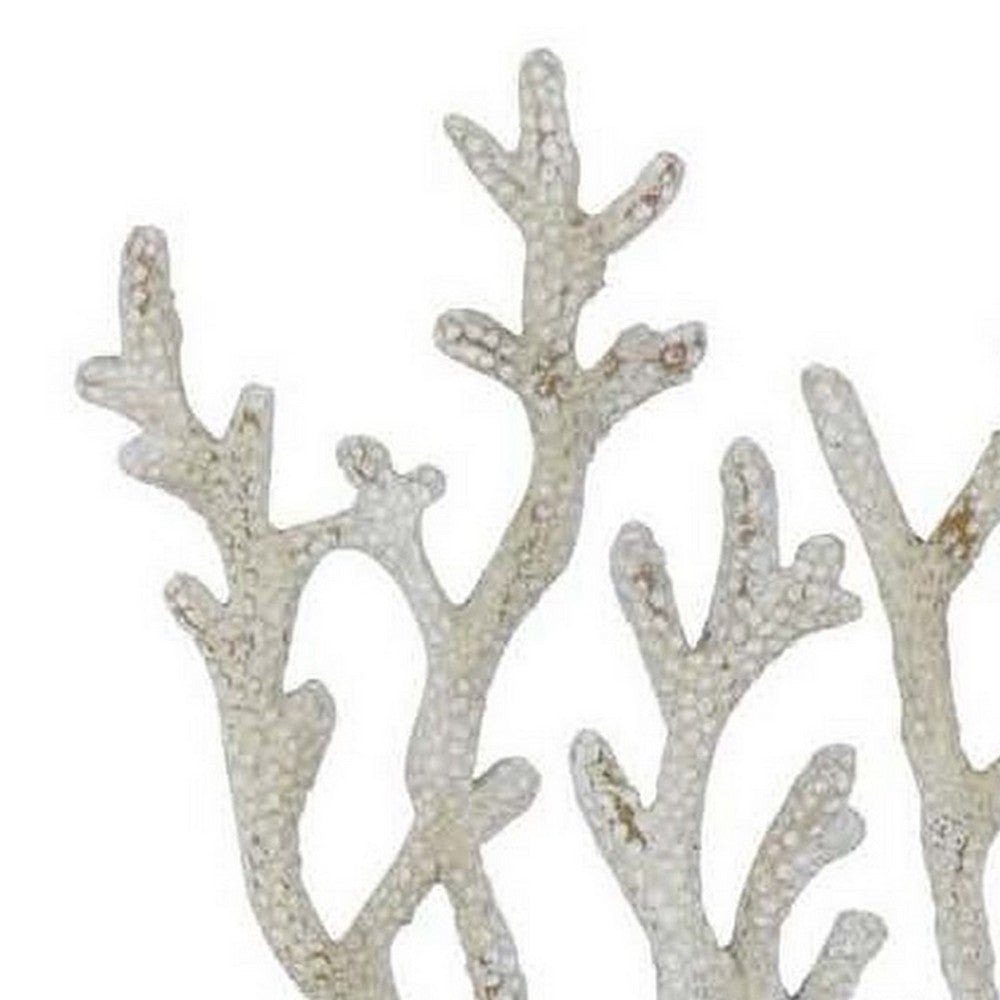 Benjara Spark 20 Inch Coral Table Top Decor, Coastal Design, Resin, Antique White