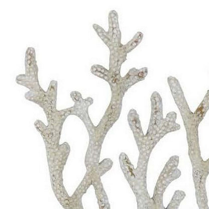 Benjara Spark 20 Inch Coral Table Top Decor, Coastal Design, Resin, Antique White