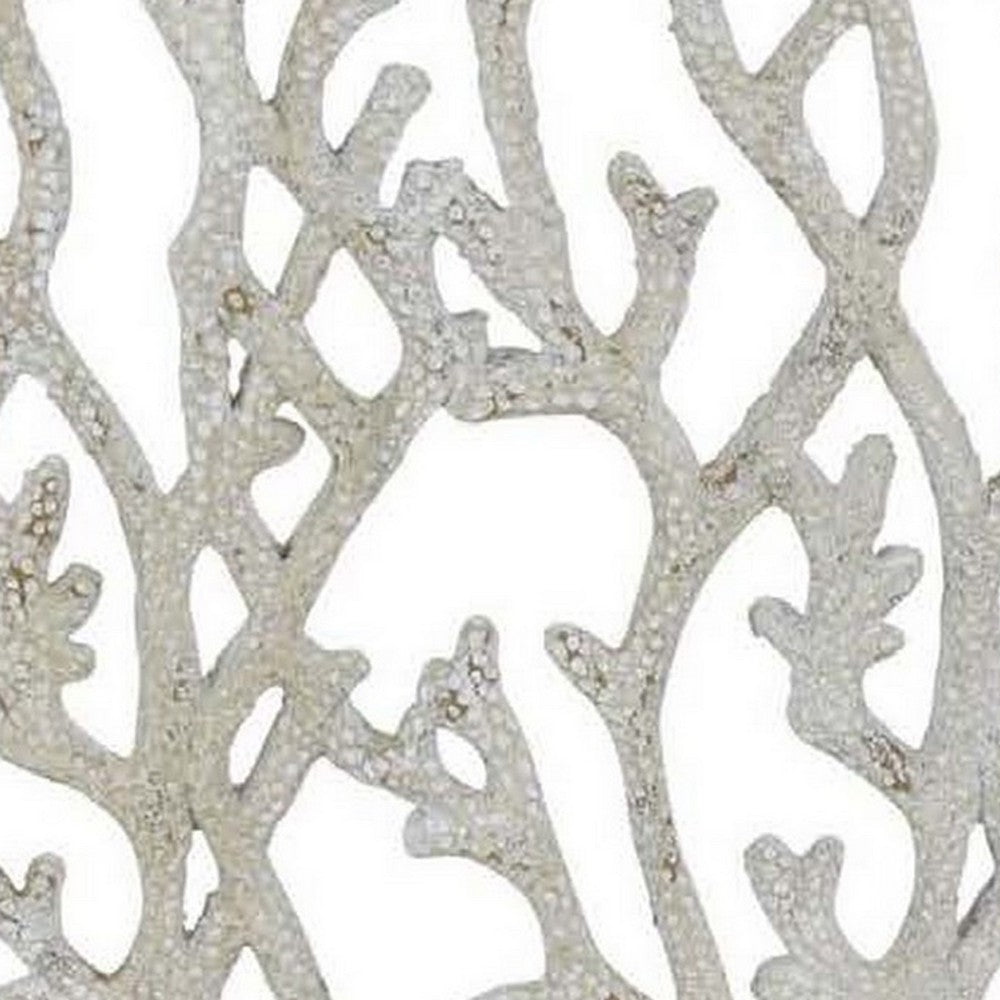 Benjara Spark 20 Inch Coral Table Top Decor, Coastal Design, Resin, Antique White