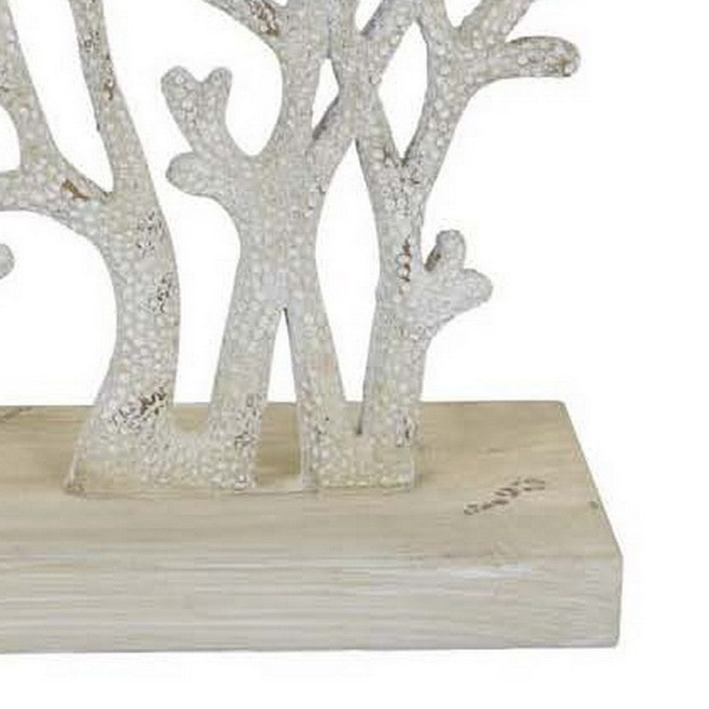Benjara Spark 20 Inch Coral Table Top Decor, Coastal Design, Resin, Antique White