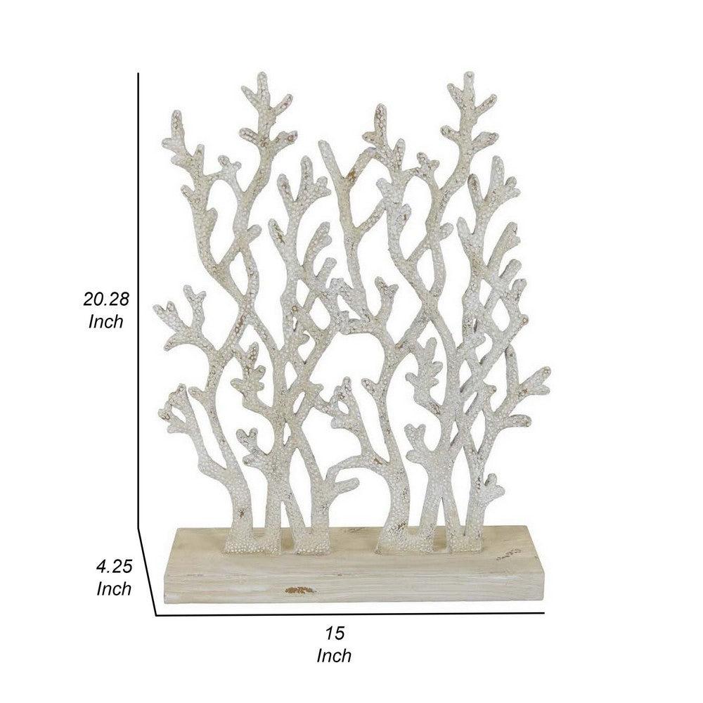 Benjara Spark 20 Inch Coral Table Top Decor, Coastal Design, Resin, Antique White