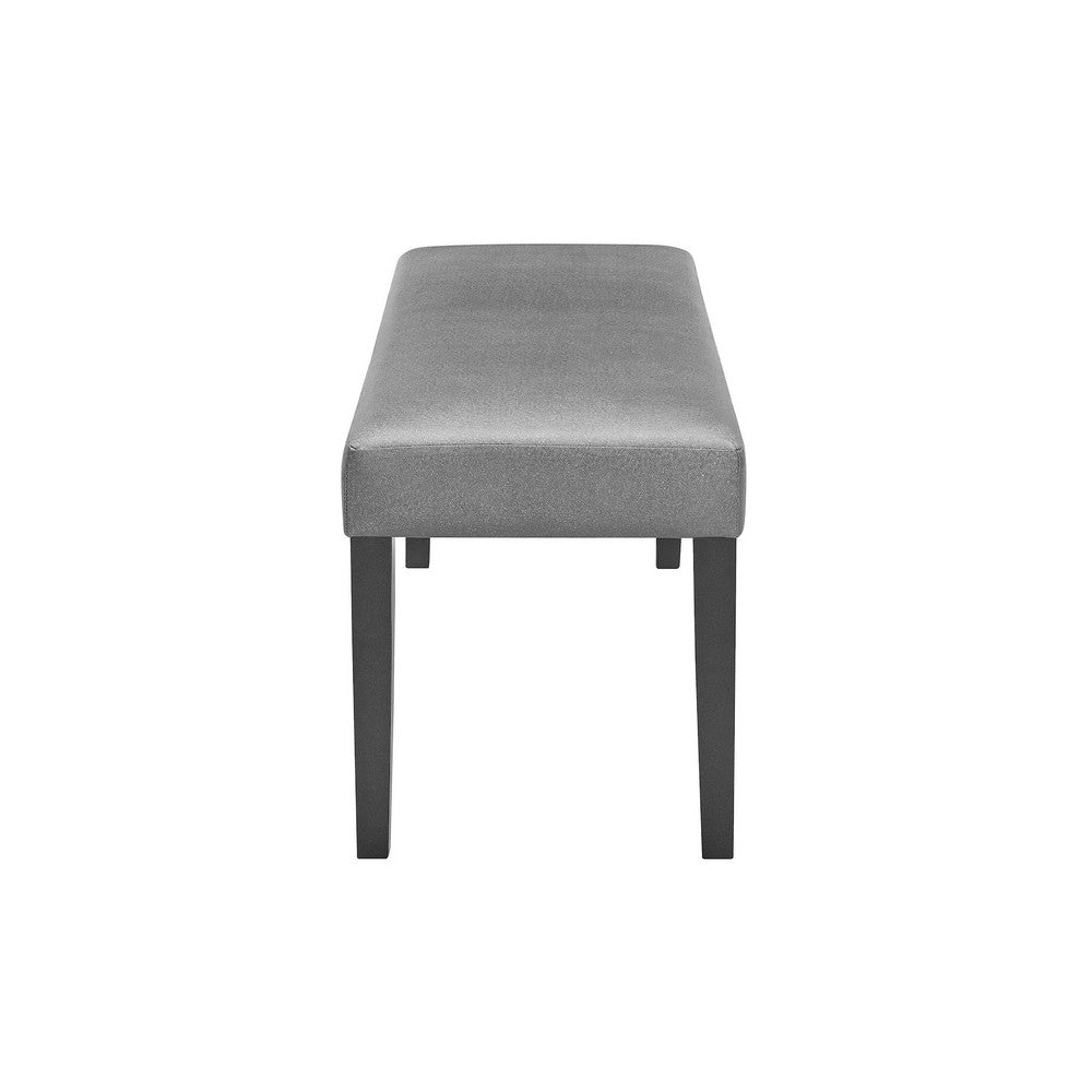 Benjara Brandon 46 Inch Bench, Black Wood Frame, Gray Fabric Upholstery