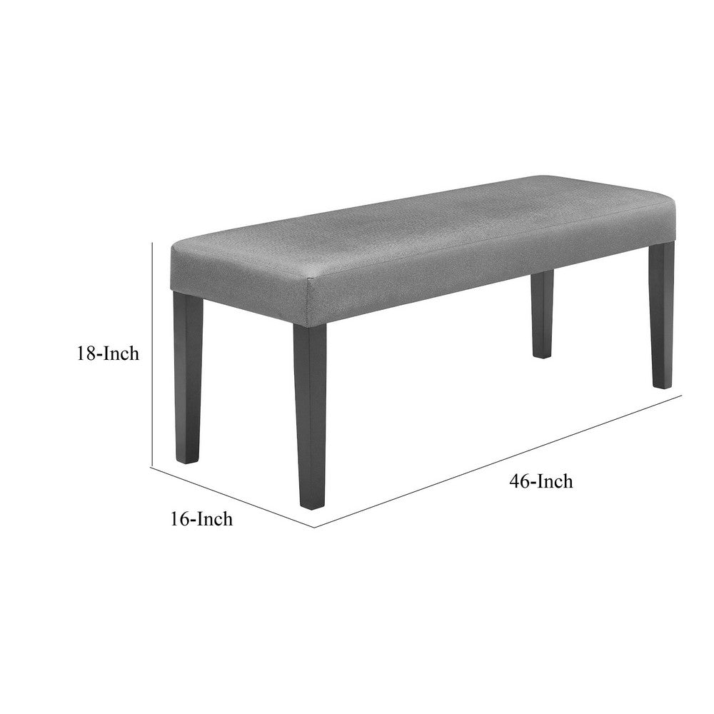 Benjara Brandon 46 Inch Bench, Black Wood Frame, Gray Fabric Upholstery