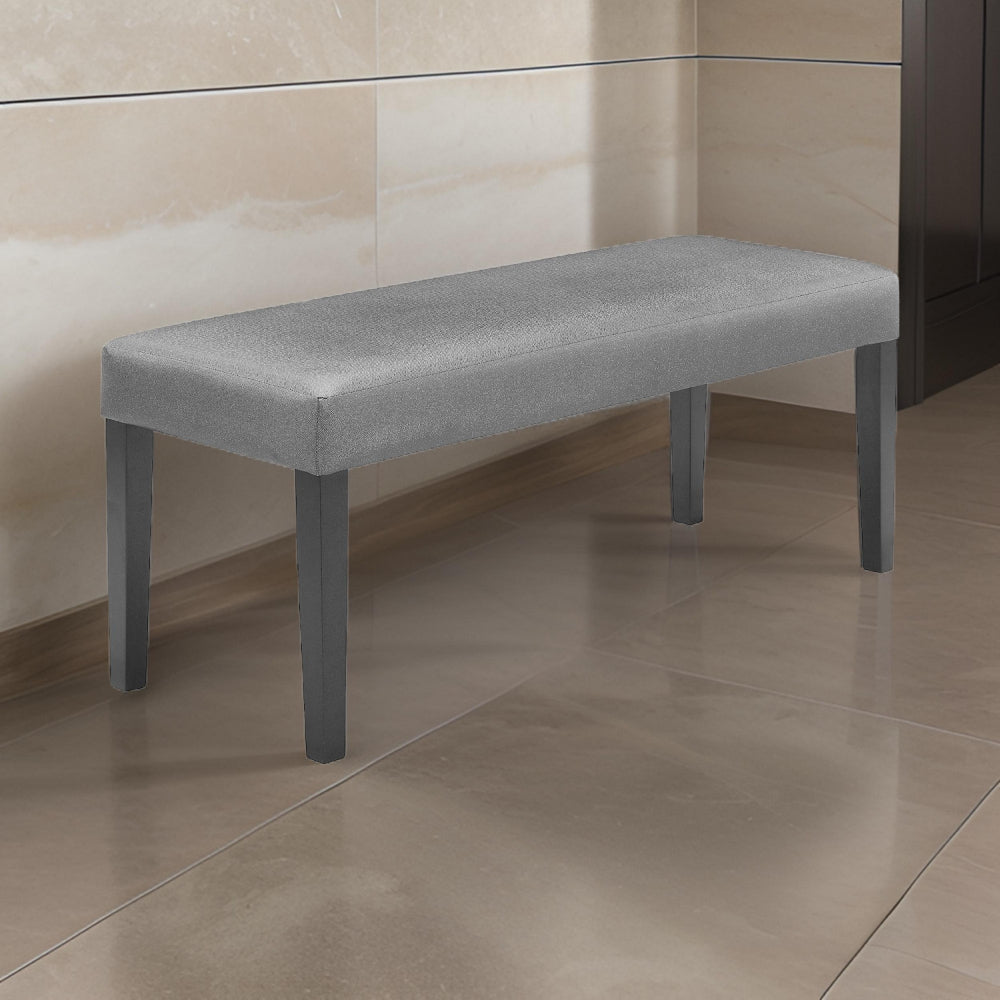 Benjara Brandon 46 Inch Bench, Black Wood Frame, Gray Fabric Upholstery
