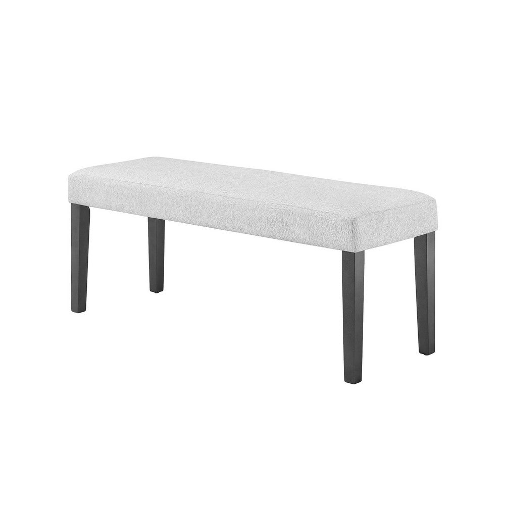 Benjara Brandon 46 Inch Bench, Wood Frame, Soft Cushion, White Fabric Upholstery