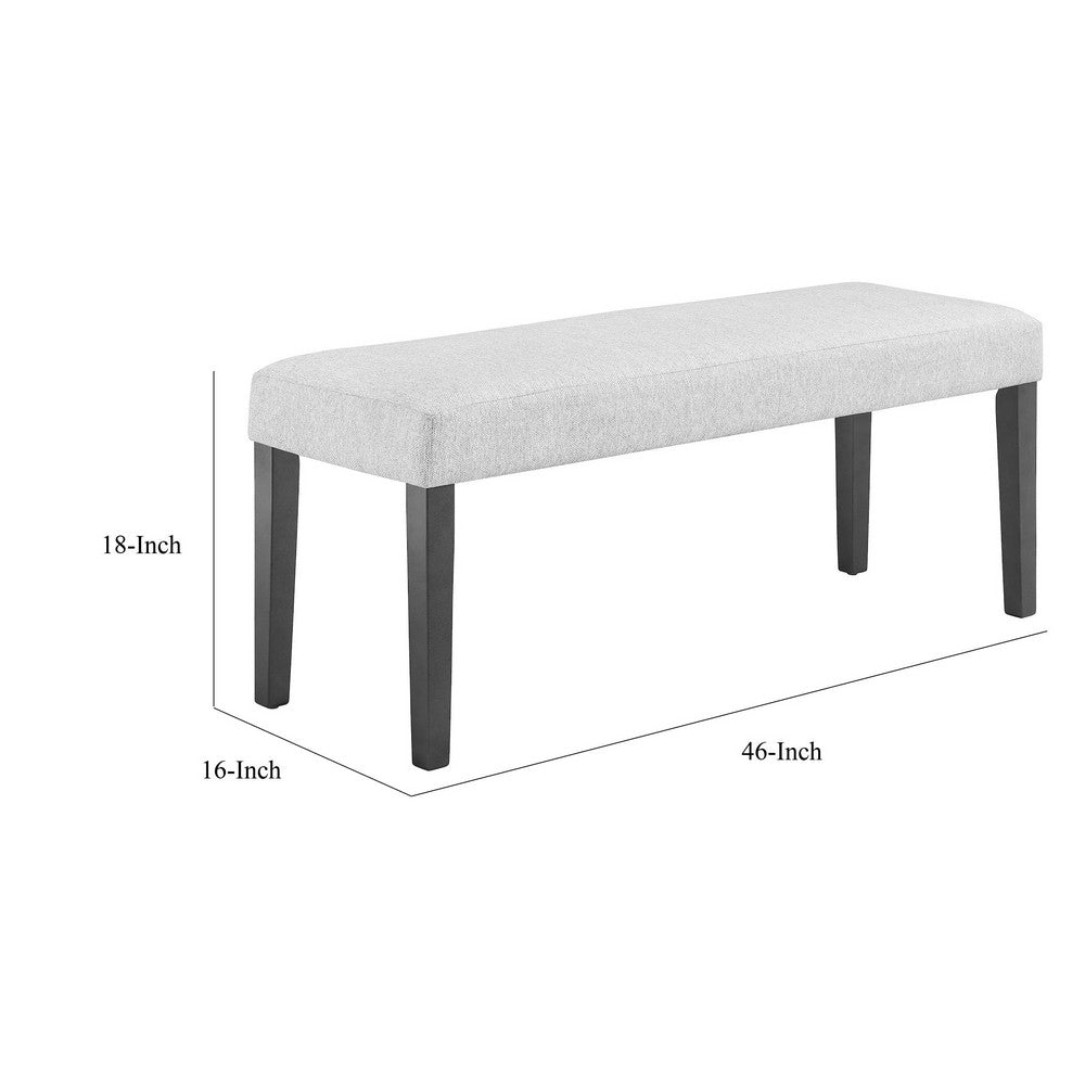 Benjara Brandon 46 Inch Bench, Wood Frame, Soft Cushion, White Fabric Upholstery