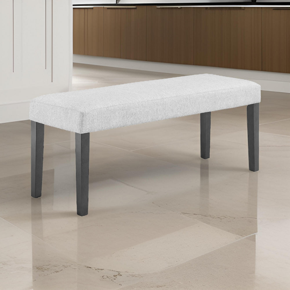 Benjara Brandon 46 Inch Bench, Wood Frame, Soft Cushion, White Fabric Upholstery