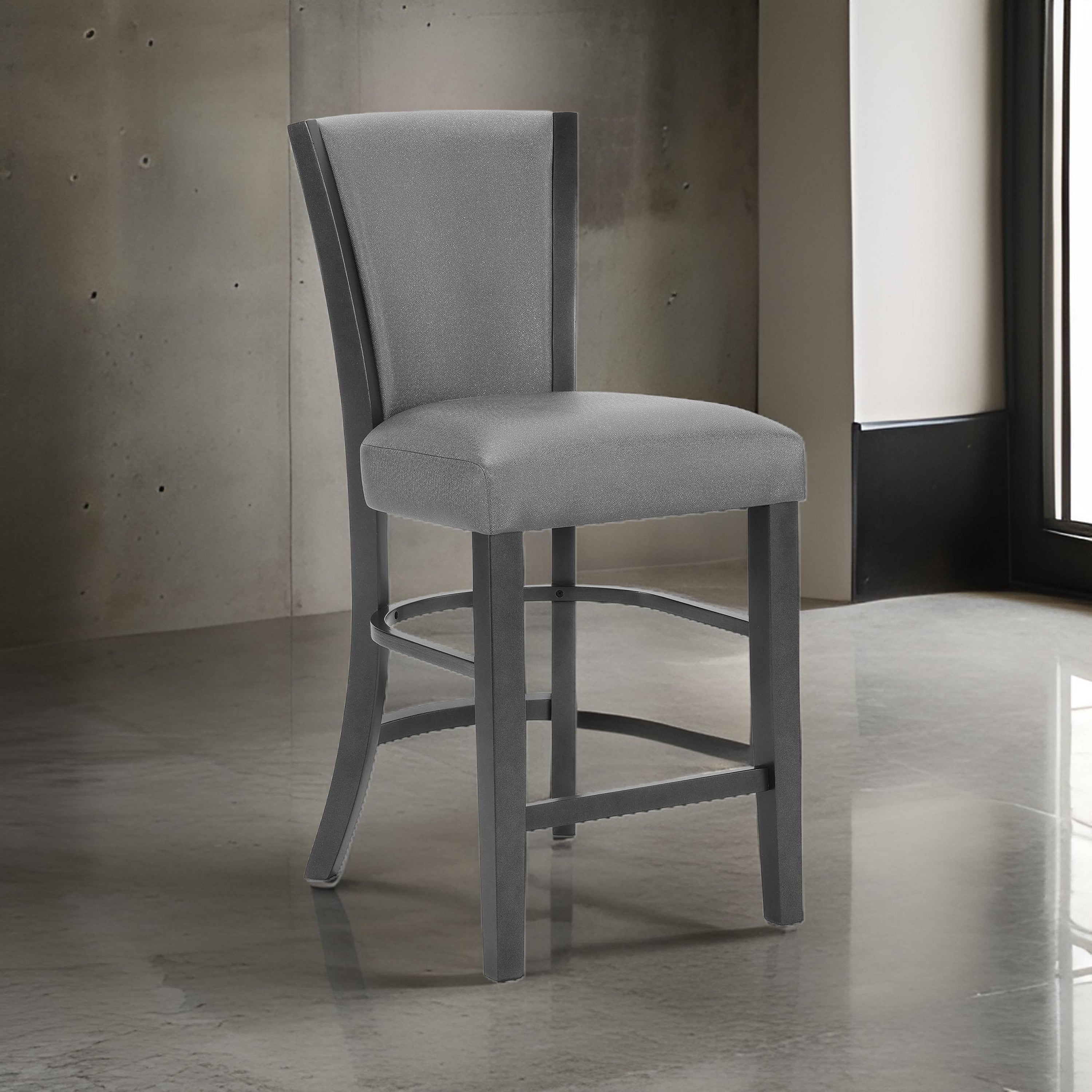Benjara Brandon 24 Inch Counter Height Chair Set of 2, Gray Fabric Upholstery