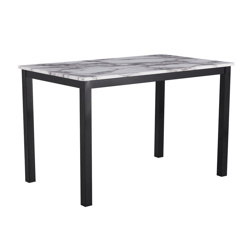 Benjara Riley 5 Piece Dining Table Set, Wood, 4 Chairs, White Fabric Upholstery