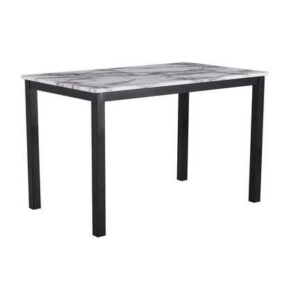 Benjara Riley 5 Piece Dining Table Set, Wood, 4 Chairs, White Fabric Upholstery