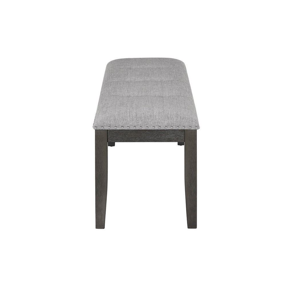 Benjara Amber 48 Inch Bench, Fabric Upholstery, Cushioned Wood Frame, Gray