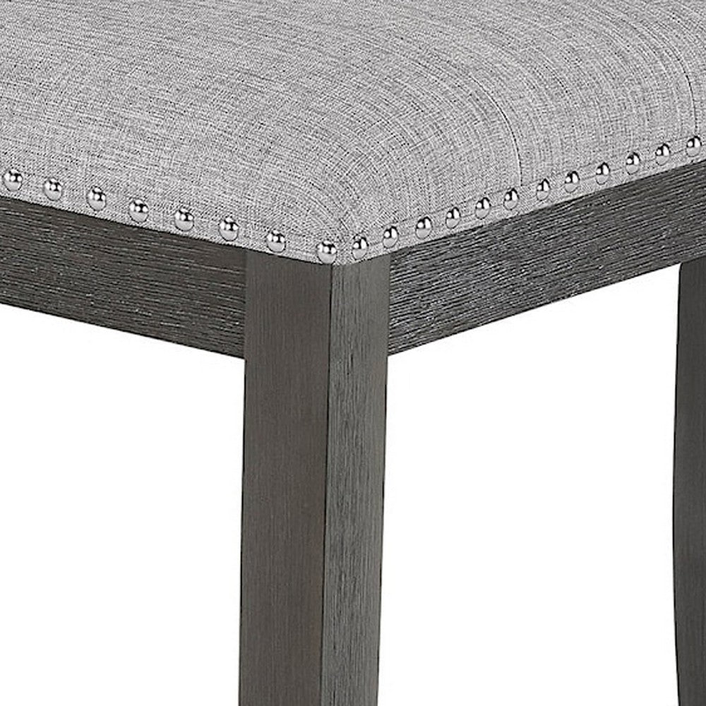 Benjara Amber 48 Inch Bench, Fabric Upholstery, Cushioned Wood Frame, Gray