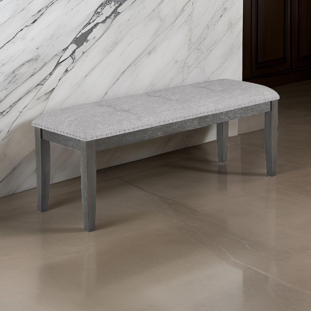 Benjara Amber 48 Inch Bench, Fabric Upholstery, Cushioned Wood Frame, Gray