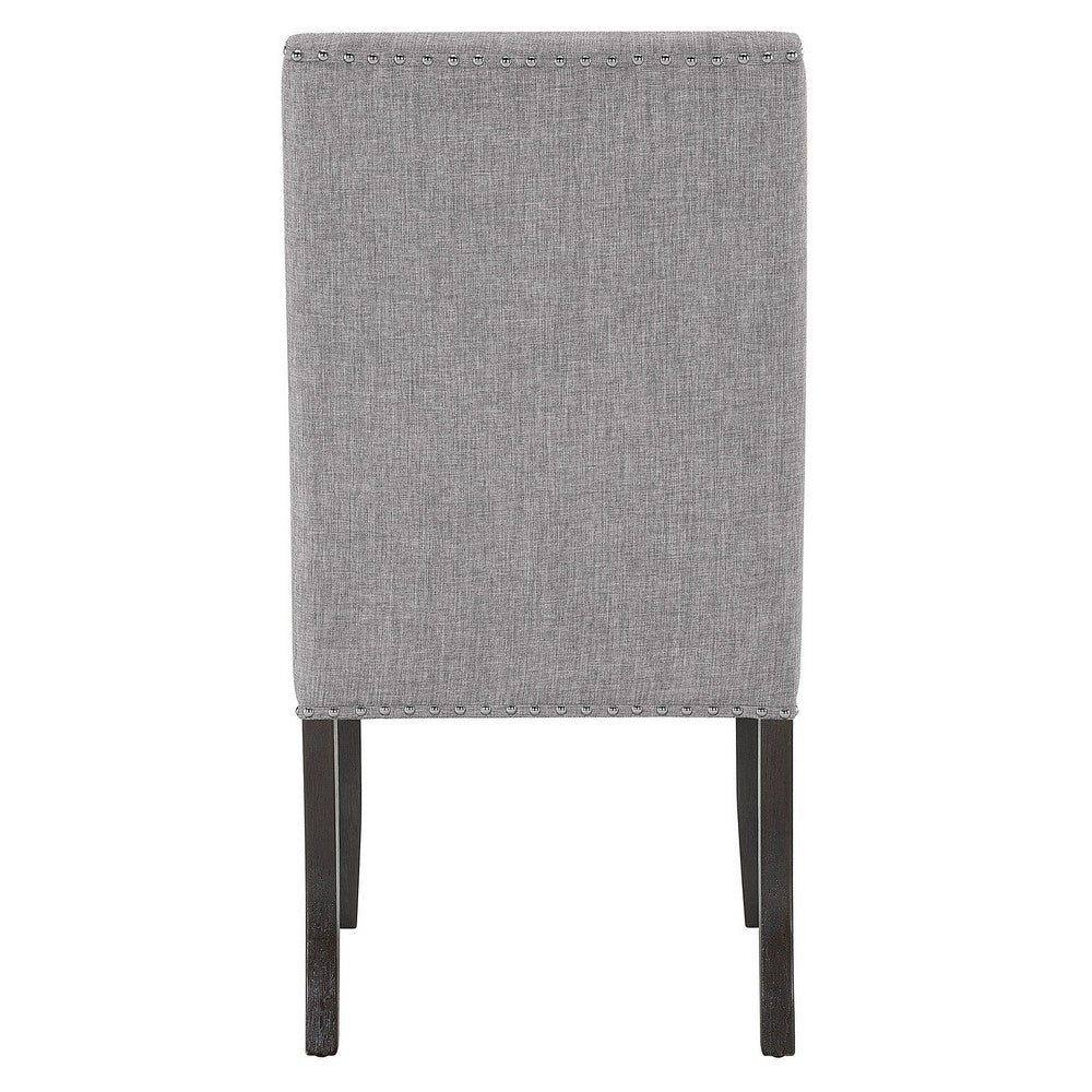 Benjara Amber 27 Inch Dining Side Chair Set of 2, Cushioned Gray Fabric Upholstery