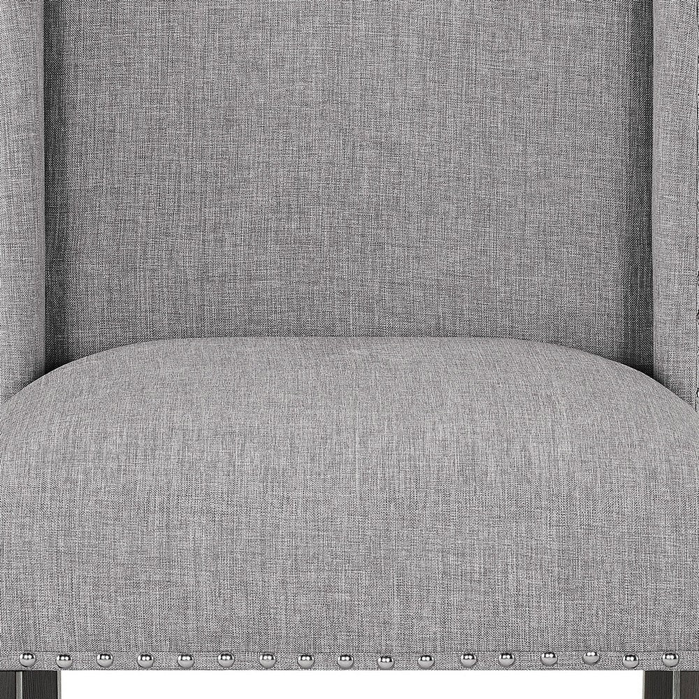 Benjara Amber 27 Inch Dining Side Chair Set of 2, Cushioned Gray Fabric Upholstery
