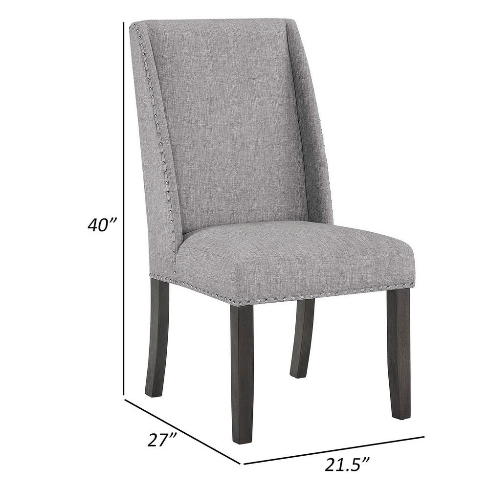 Benjara Amber 27 Inch Dining Side Chair Set of 2, Cushioned Gray Fabric Upholstery
