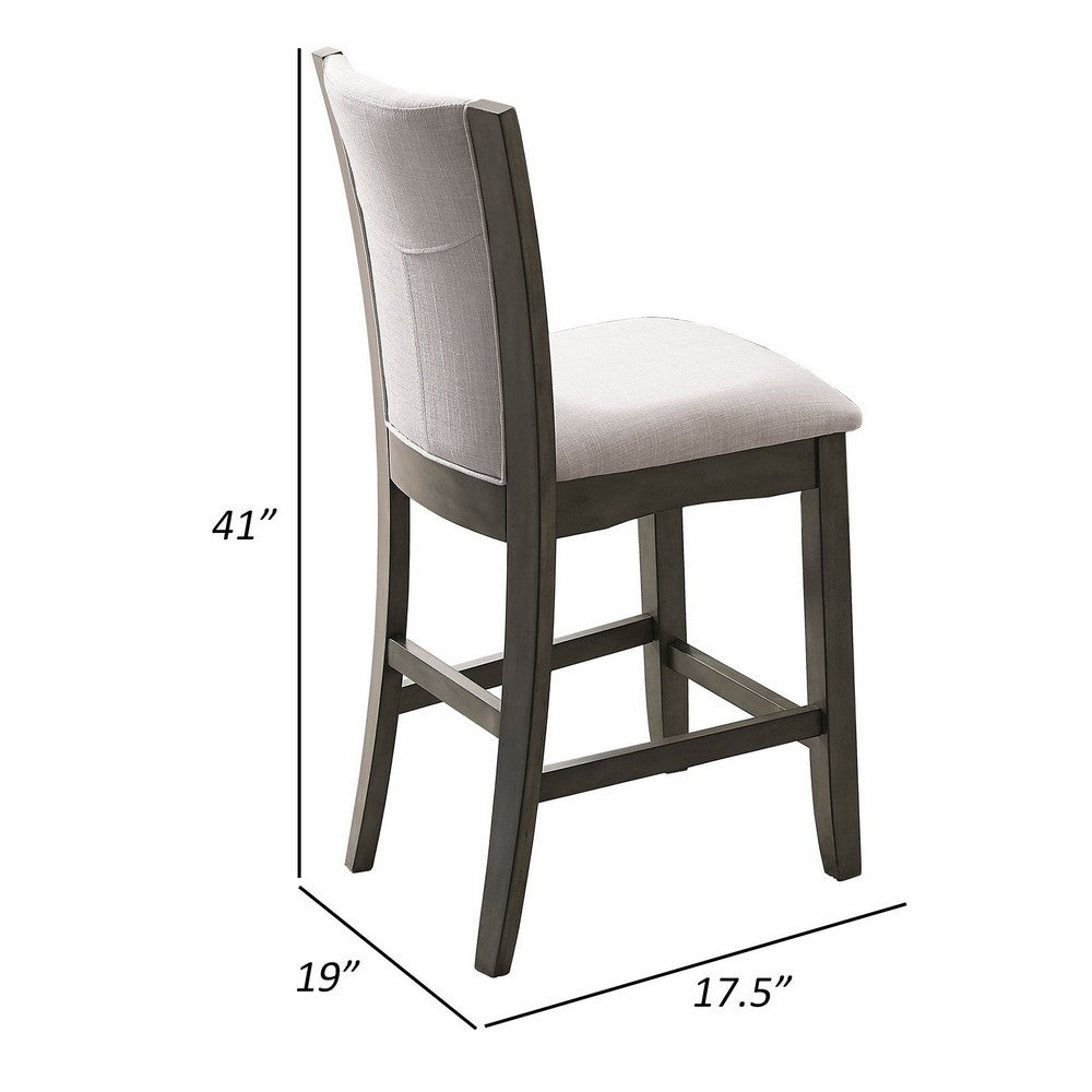 Benjara Brandon 25 Inch Counter Height Chair Set of 2, Fabric Upholstery, Gray