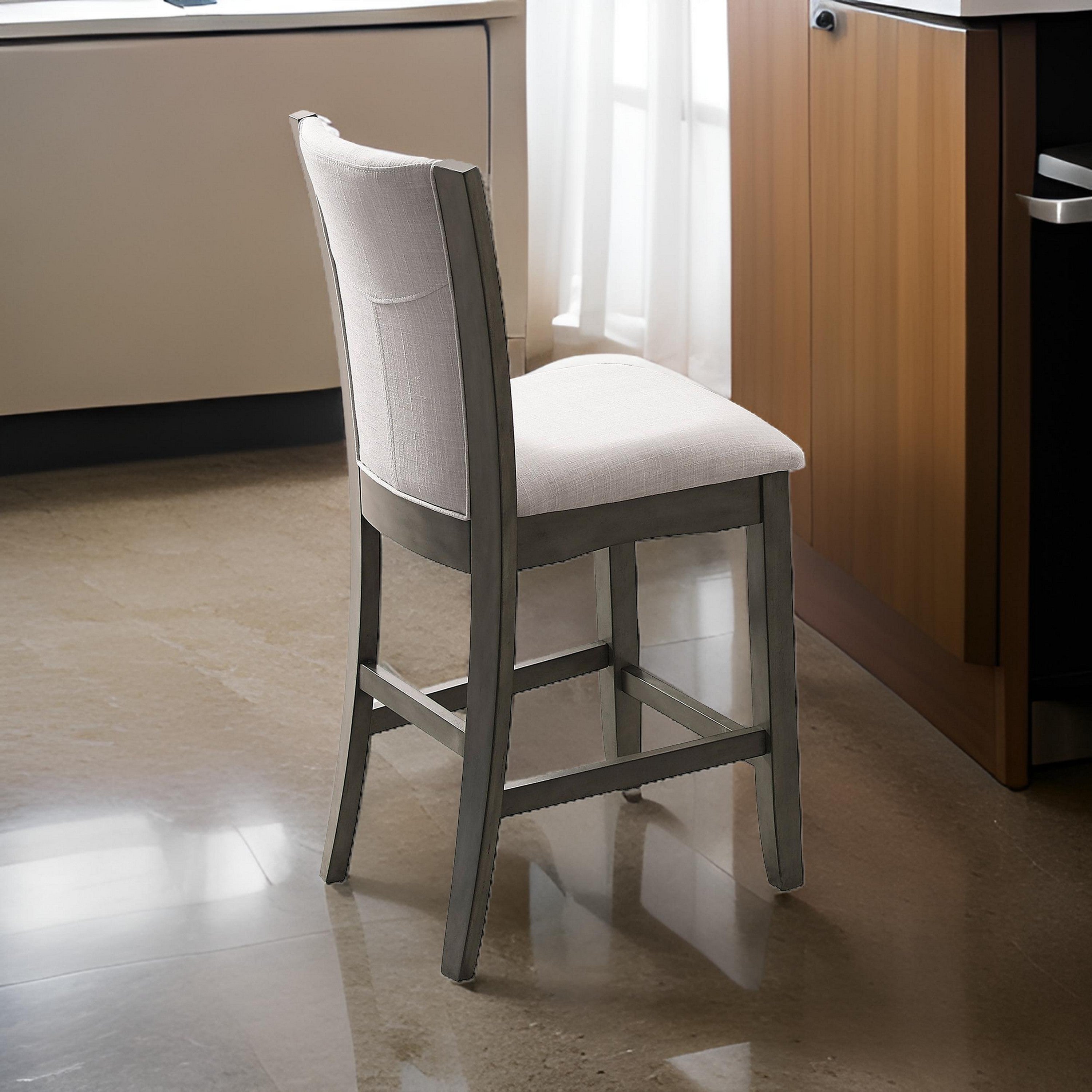 Benjara Brandon 25 Inch Counter Height Chair Set of 2, Fabric Upholstery, Gray