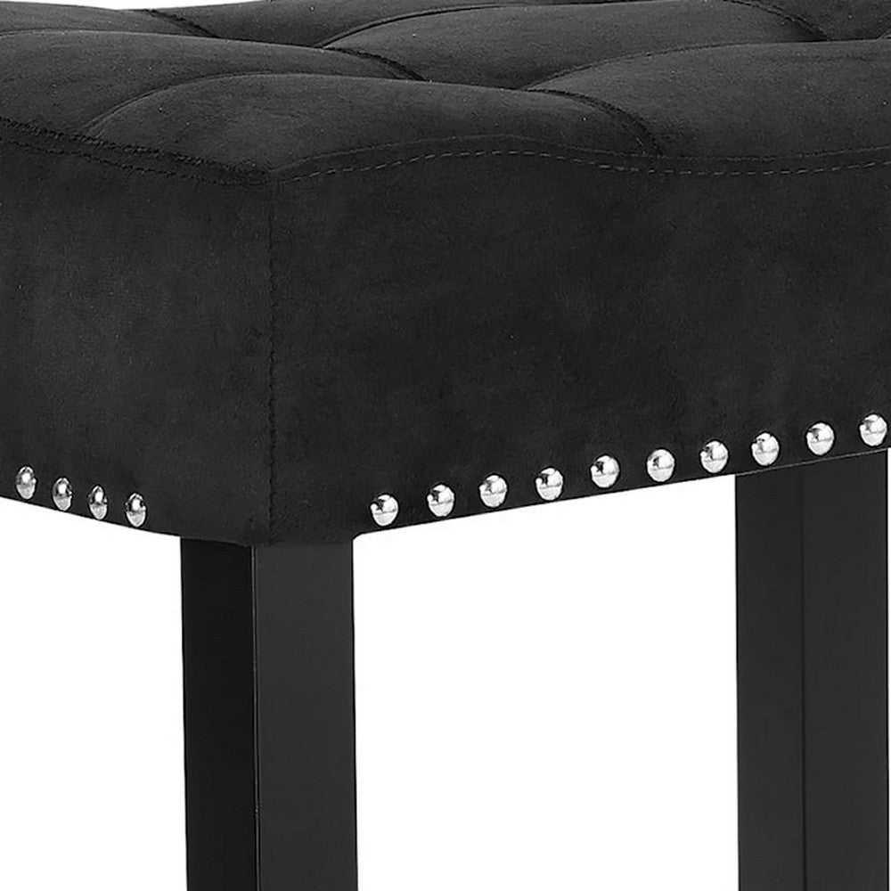 Benjara Jordan 26 Inch Counter Height Stool, Set of 2, Saddle Seat, Black Leather And Wood