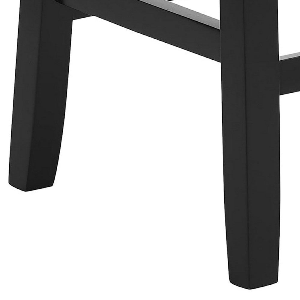 Benjara Jordan 26 Inch Counter Height Stool, Set of 2, Saddle Seat, Black Leather And Wood