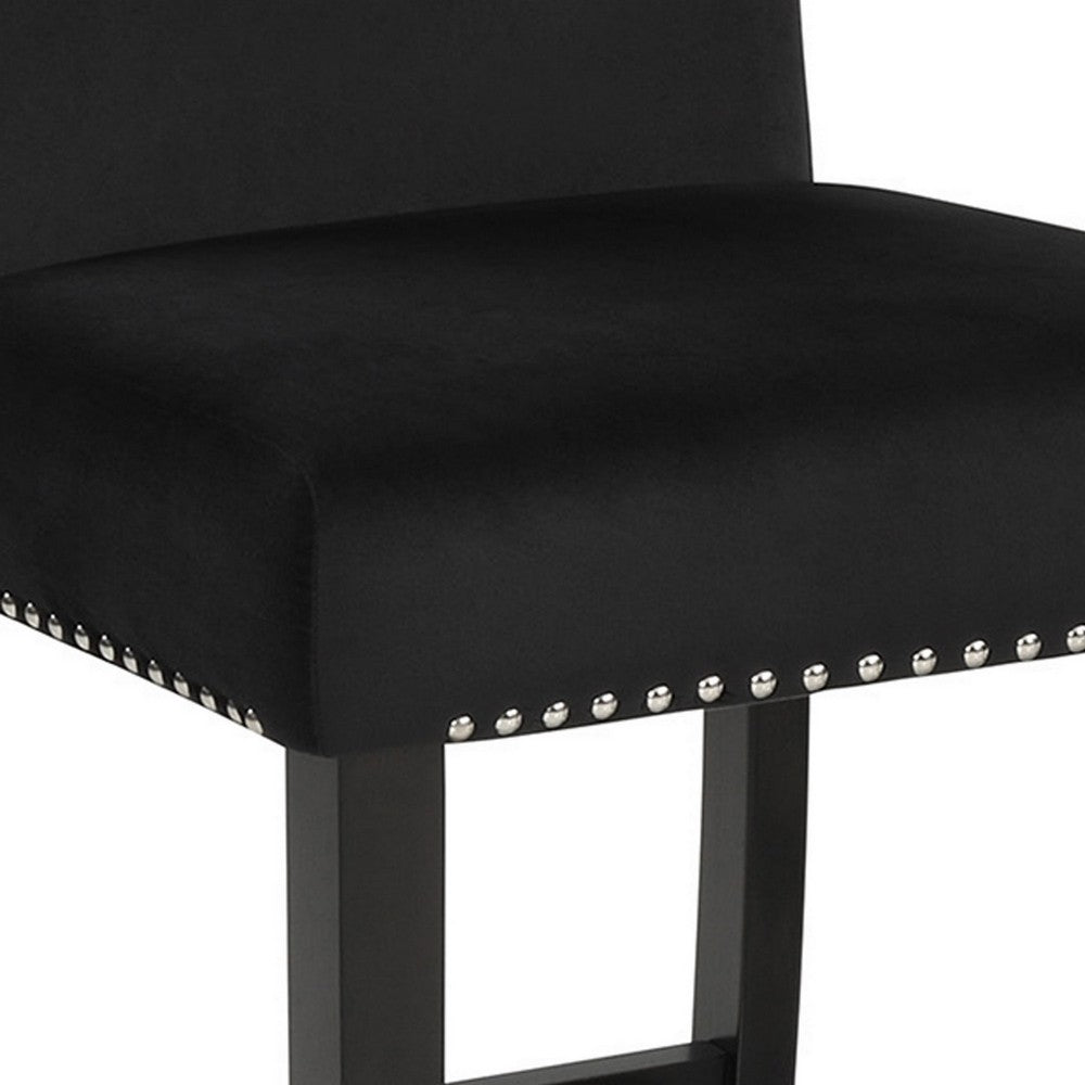 Benjara Jordan 24 Inch Counter Side Chair Set of 2, Velvet Upholstery, Wood, Black