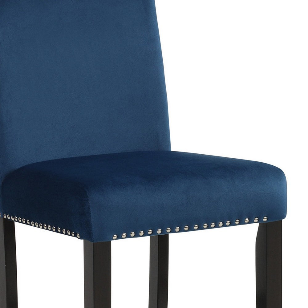 Benjara Jordan 24 Inch Counter Height Side Chair Set of 2, Fabric Upholstery, Blue