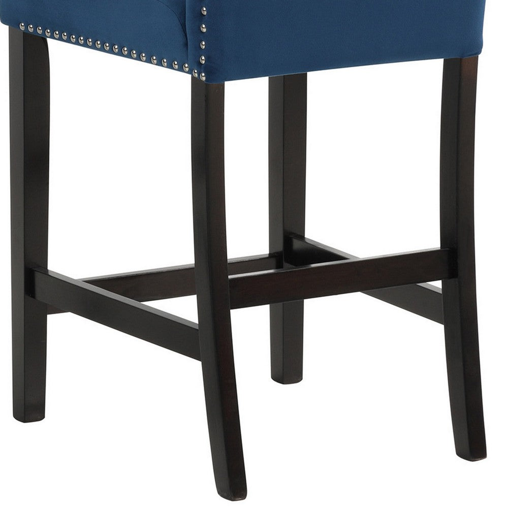 Benjara Jordan 24 Inch Counter Height Side Chair Set of 2, Fabric Upholstery, Blue