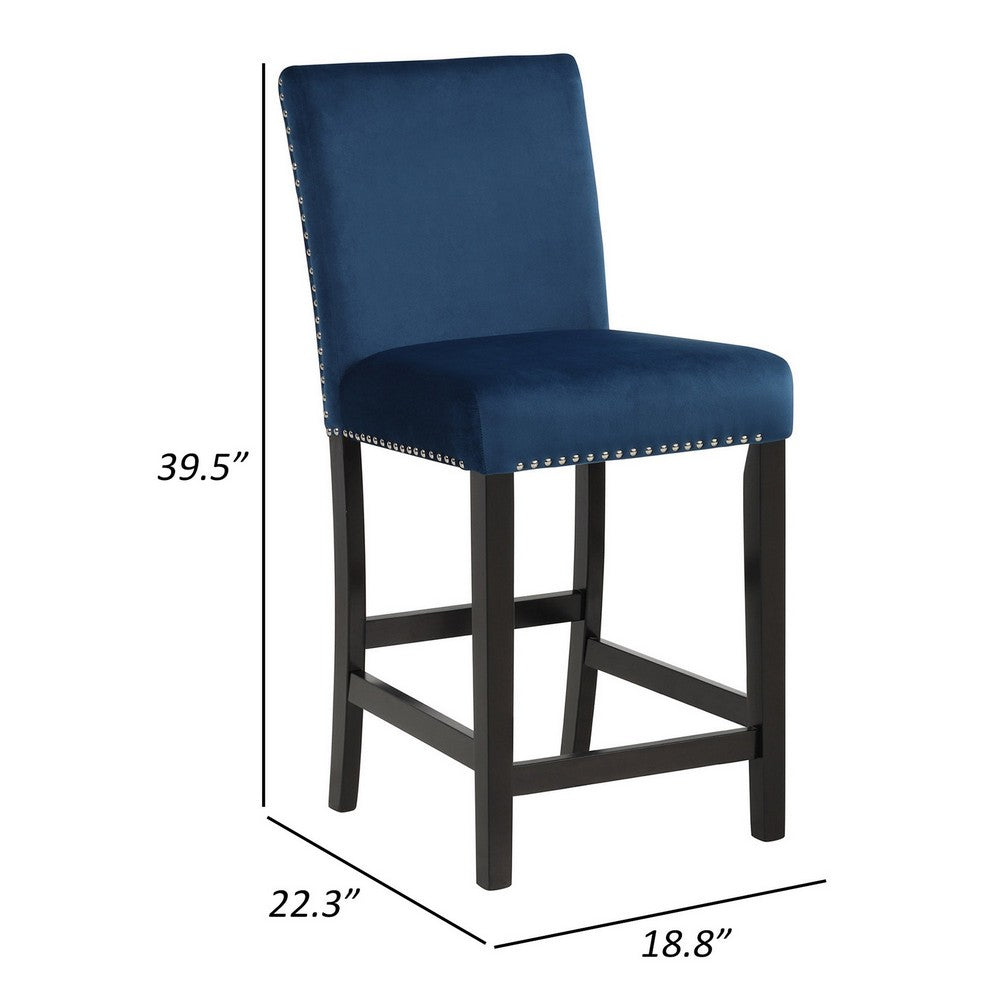 Benjara Jordan 24 Inch Counter Height Side Chair Set of 2, Fabric Upholstery, Blue