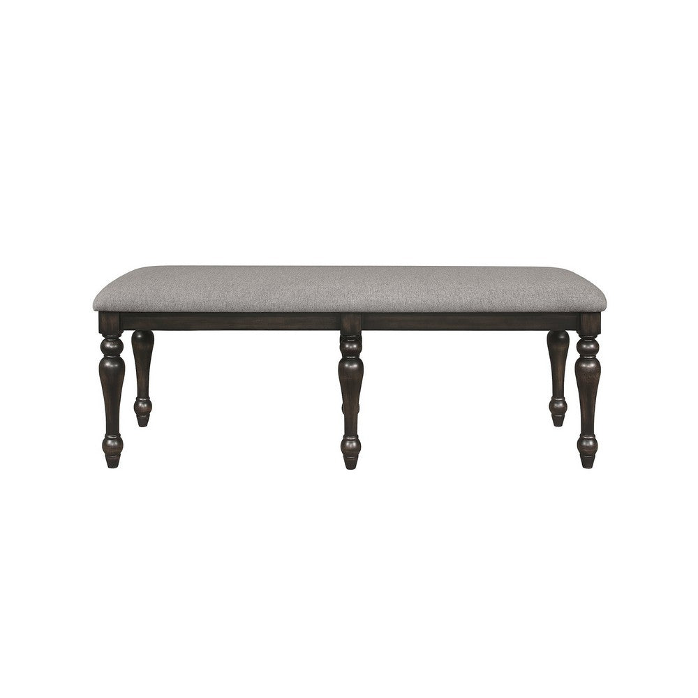 Benjara Lauren 52 Inch Bench, Classic Wood Frame, Cushioned Gray Fabric Upholstery