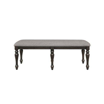 Benjara Lauren 52 Inch Bench, Classic Wood Frame, Cushioned Gray Fabric Upholstery
