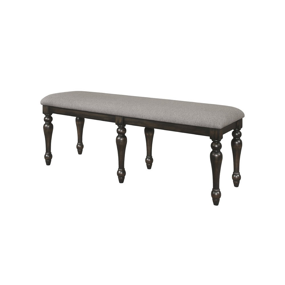 Benjara Lauren 52 Inch Bench, Classic Wood Frame, Cushioned Gray Fabric Upholstery