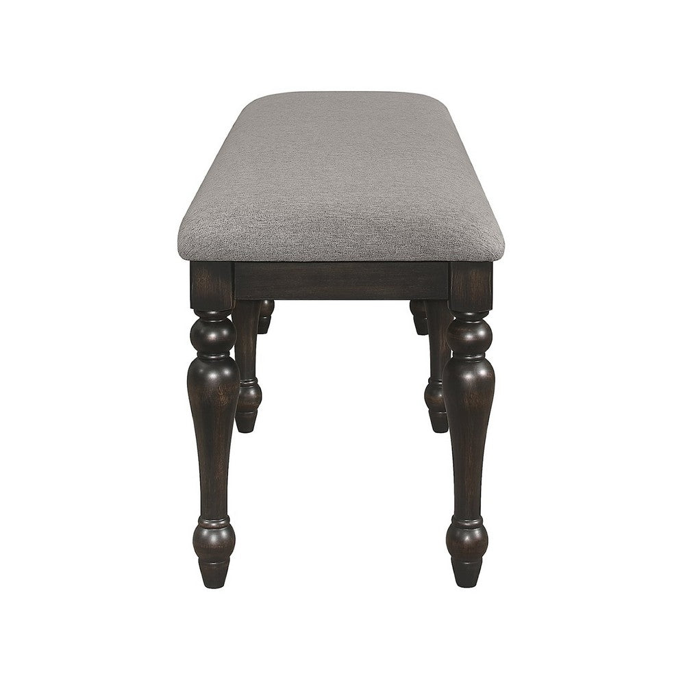 Benjara Lauren 52 Inch Bench, Classic Wood Frame, Cushioned Gray Fabric Upholstery