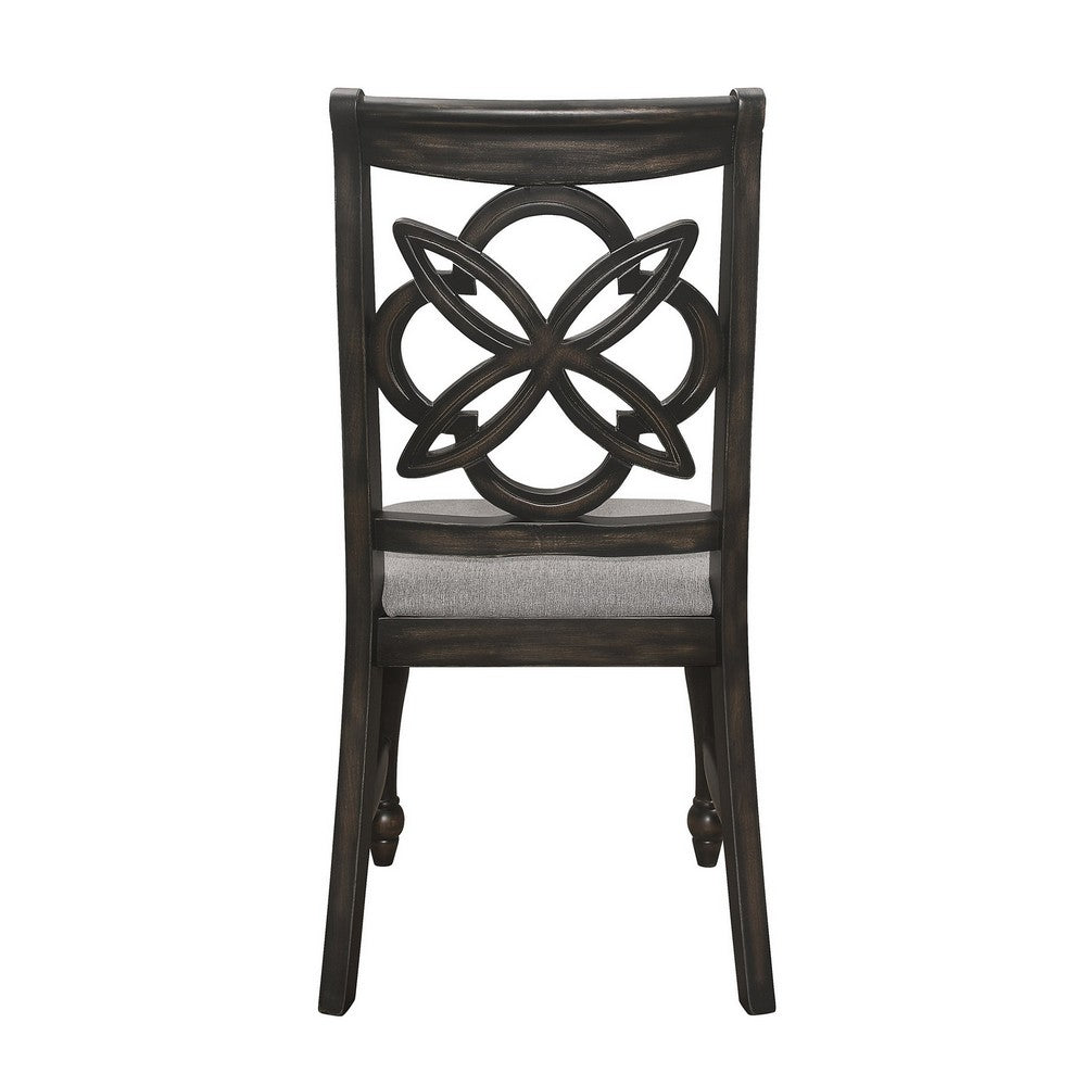 Benjara Lauren 25 Inch Dining Side Chair Set of 2, Cushioned Gray Fabric Seats