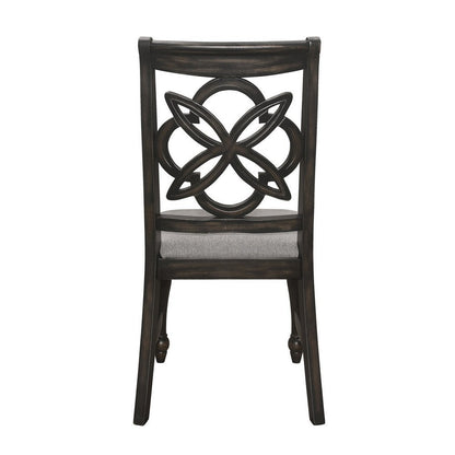 Benjara Lauren 25 Inch Dining Side Chair Set of 2, Cushioned Gray Fabric Seats