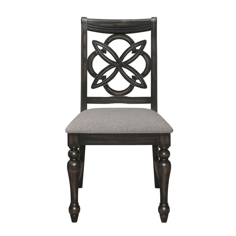 Benjara Lauren 25 Inch Dining Side Chair Set of 2, Cushioned Gray Fabric Seats