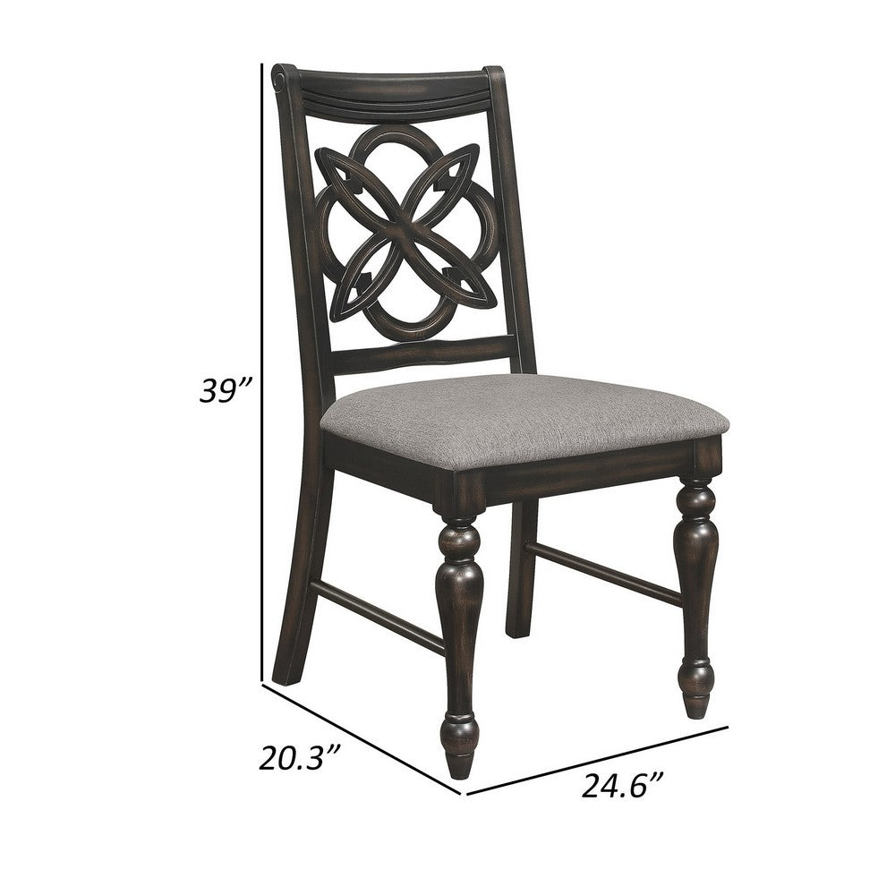 Benjara Lauren 25 Inch Dining Side Chair Set of 2, Cushioned Gray Fabric Seats