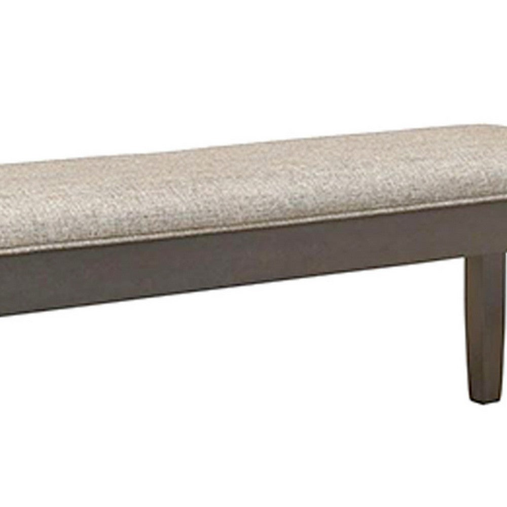 Benjara Dylan 48 Inch Bench, Brown Wood Frame, Gray Fabric Upholstered Cushion