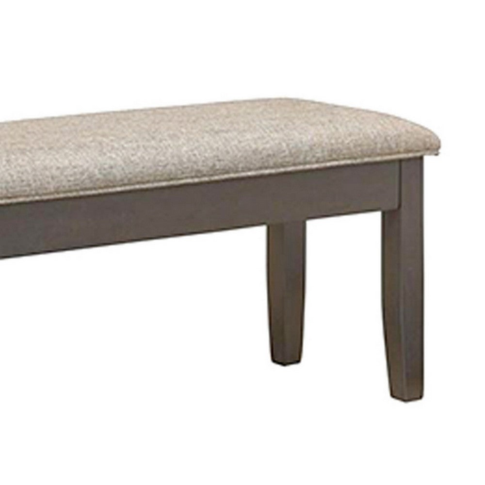Benjara Dylan 48 Inch Bench, Brown Wood Frame, Gray Fabric Upholstered Cushion